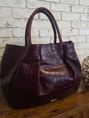 Furla Oxblood  Croc-Embossed Leather Tote
